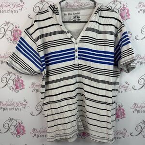 For him London T-shirt, hoodie, Y2K Striped Henley Shirt with Blue Accents